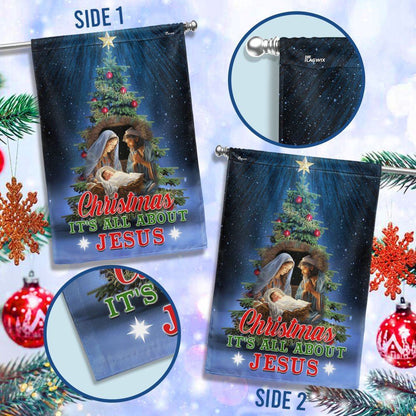 Christmas Tree Nativity O Holy Night Flag Christmas It's All About Jesus Flag, Christian Christmas House Flag, Christmas Outdoor Decor Ideas
