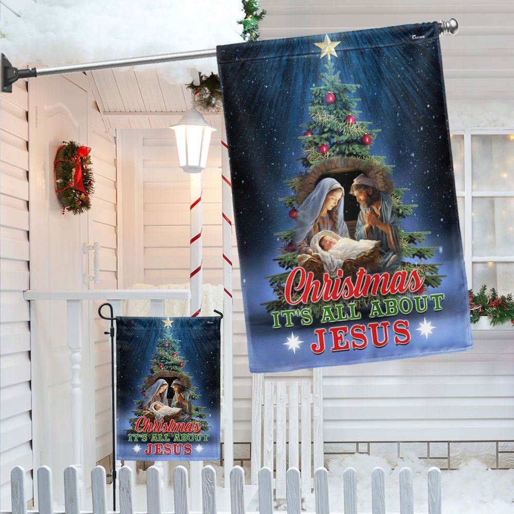 Christmas Tree Nativity O Holy Night Flag Christmas It's All About Jesus Flag, Christian Christmas House Flag, Christmas Outdoor Decor Ideas