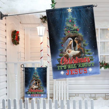 Christmas Tree Nativity O Holy Night Flag Christmas It's All About Jesus Flag, Christian Christmas House Flag, Christmas Outdoor Decor Ideas