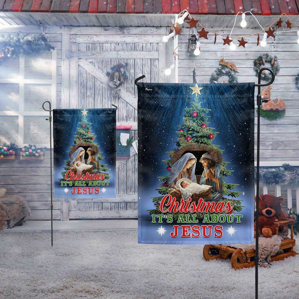 Christmas Tree Nativity O Holy Night Flag Christmas It's All About Jesus Flag, Christian Christmas House Flag, Christmas Outdoor Decor Ideas
