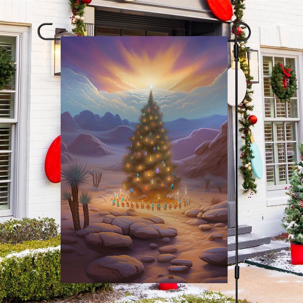 Christmas Tree Under Sunset Flag, Christmas Garden Flag, Home Decor Accessories, Christmas Outdoor Decor Ideas