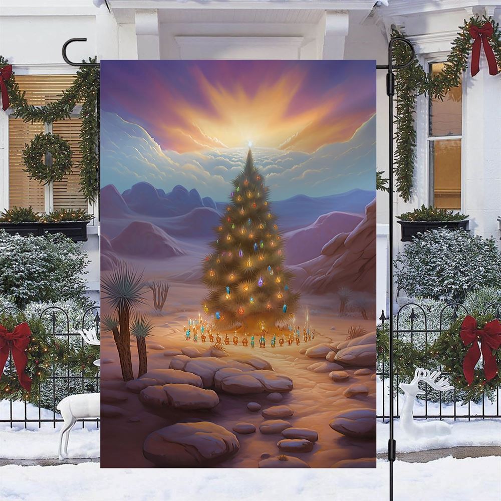 Christmas Tree Under Sunset Flag, Christmas Garden Flag, Home Decor Accessories, Christmas Outdoor Decor Ideas