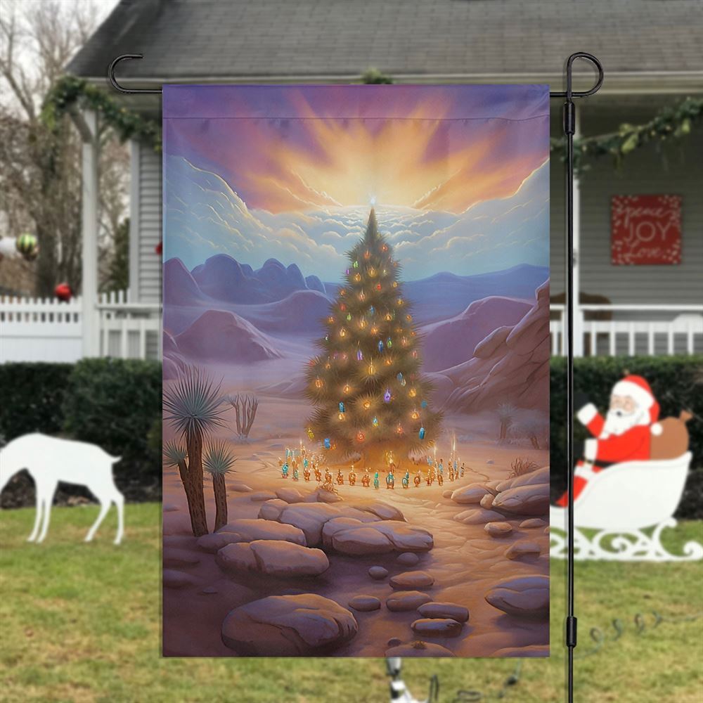 Christmas Tree Under Sunset Flag, Christmas Garden Flag, Home Decor Accessories, Christmas Outdoor Decor Ideas