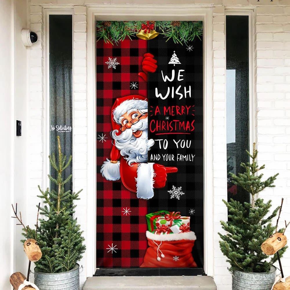 Christmas We Wish You A Merry Christmas To You And Your Family Door Cover, Christmas Door Knob Covers, Christmas Outdoor Decoration