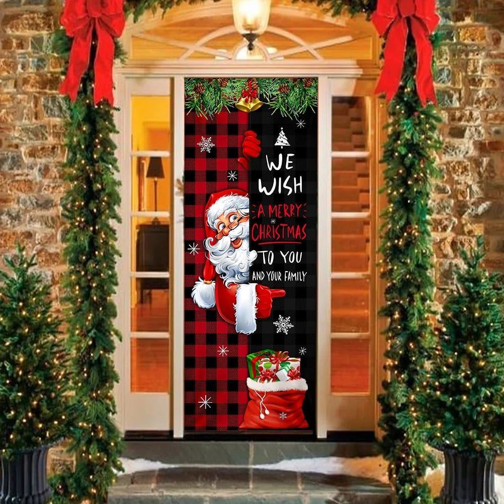 Christmas We Wish You A Merry Christmas To You And Your Family Door Cover, Christmas Door Knob Covers, Christmas Outdoor Decoration