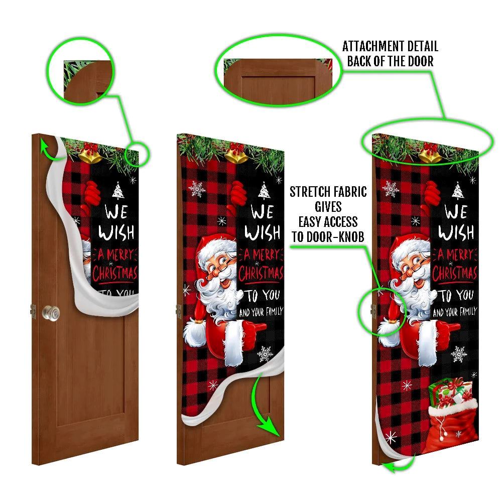 Christmas We Wish You A Merry Christmas To You And Your Family Door Cover, Christmas Door Knob Covers, Christmas Outdoor Decoration