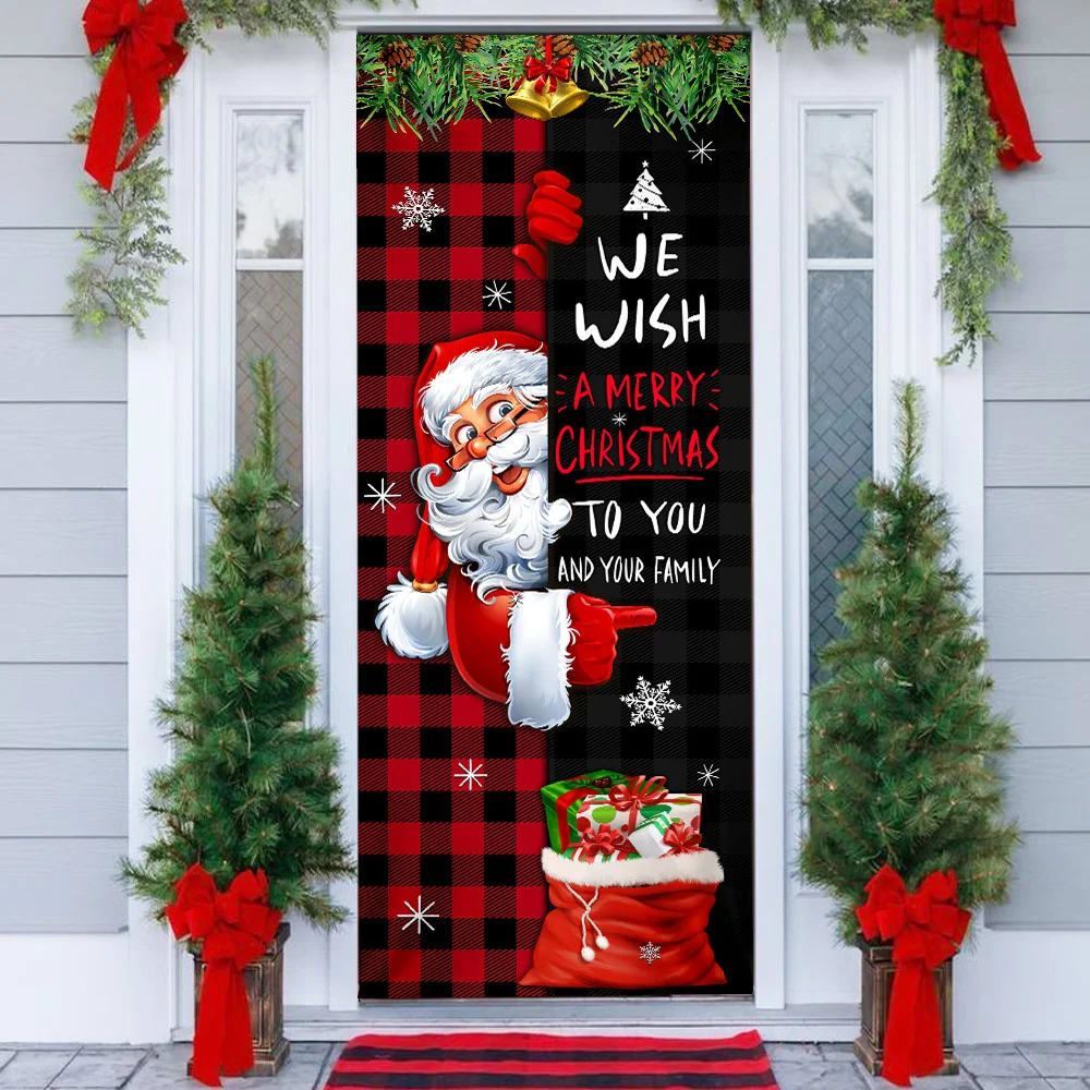 Christmas We Wish You A Merry Christmas To You And Your Family Door Cover, Christmas Door Knob Covers, Christmas Outdoor Decoration