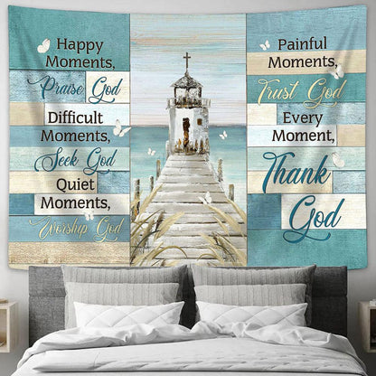 Church By The River White Butterfly Every Moment Thank God Tapestry Wall Art - Bible Verse Tapestry - Religious Tapestry Wall Hanging