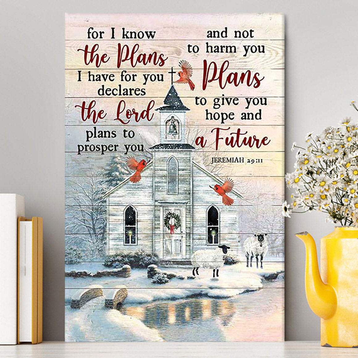Church Cardinal Sheep Winter - For I Know The Plans I Have For You Canvas Wall Art - Christian Canvas Prints - Bible Verse Canvas Art