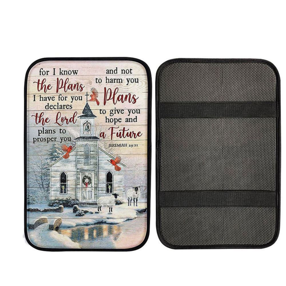 Church Cardinal Sheep Winter - For I Know The Plans I Have For You Car Center Console Cover, Christian Car Accessories