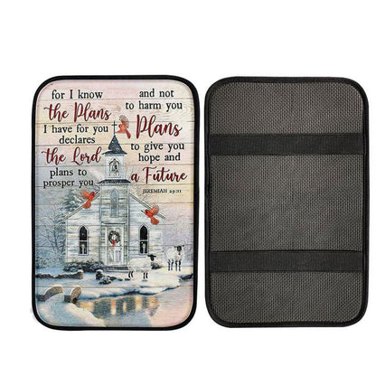 Church Cardinal Sheep Winter - For I Know The Plans I Have For You Car Center Console Cover, Christian Car Accessories
