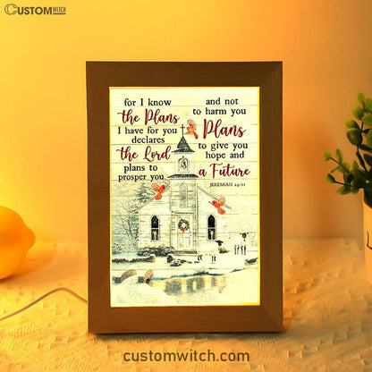 Church Cardinal Sheep Winter - For I Know The Plans I Have For You Frame Lamp Art - Christian Night Light - Bible Verse Wooden Lamp
