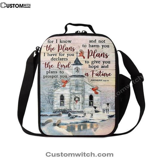 Church Cardinal Sheep Winter For I Know The Plans I Have For You Lunch Bag, Christian Lunch Bag For School, Picnic, Religious Lunch Bag