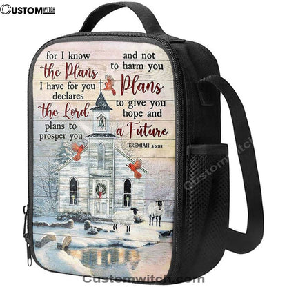 Church Cardinal Sheep Winter For I Know The Plans I Have For You Lunch Bag, Christian Lunch Bag For School, Picnic, Religious Lunch Bag