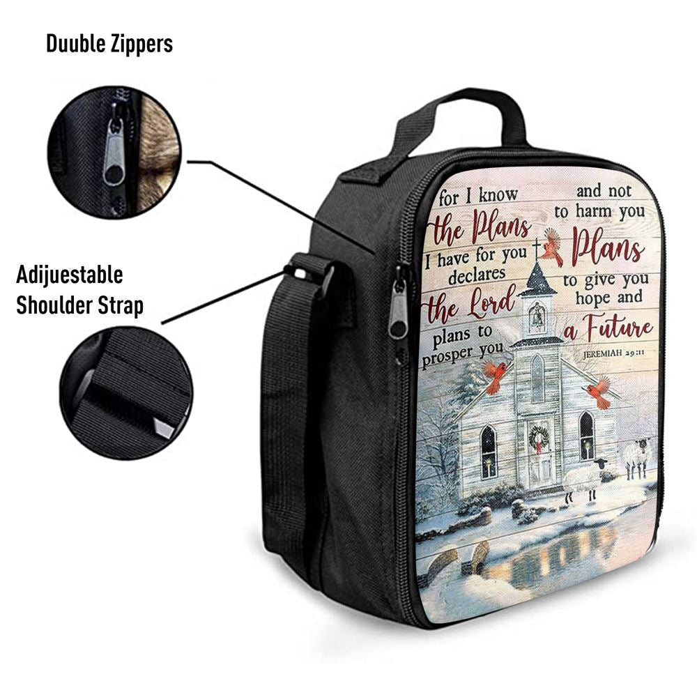 Church Cardinal Sheep Winter For I Know The Plans I Have For You Lunch Bag, Christian Lunch Bag For School, Picnic, Religious Lunch Bag
