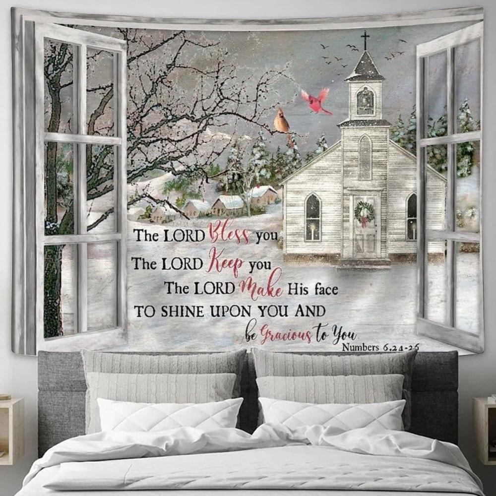 Church Cardinal The Lord Bless You Tapestry, Tapestries for Living Room Bedroom