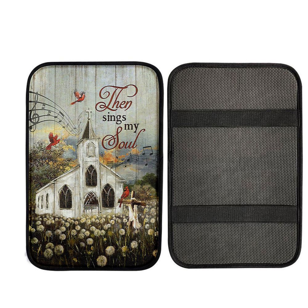 Church Lovely Red Cardinals Stunning Flower Field Car Armrest Pad-Then Sings My Soul Car Center Console Cover, Christian Car Accessories