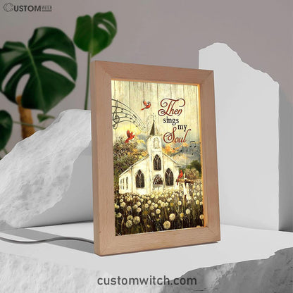 Church Lovely Red Cardinals Stunning Flower Field Frame Lamp-Then Sings My Soul Frame Lamp Art - Christian Night Light