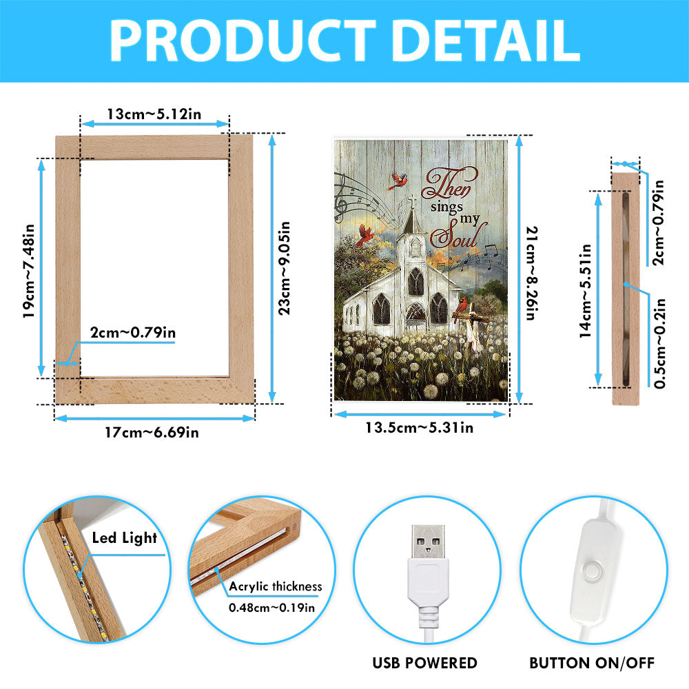 Church Lovely Red Cardinals Stunning Flower Field Frame Lamp-Then Sings My Soul Frame Lamp Art - Christian Night Light