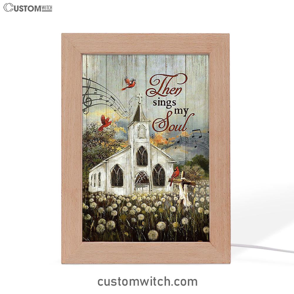 Church Lovely Red Cardinals Stunning Flower Field Frame Lamp-Then Sings My Soul Frame Lamp Art - Christian Night Light