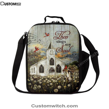 Church Lovely Red Cardinals Stunning Flower Field Lunch Bag, Christian Lunch Bag For School, Picnic, Religious Lunch Bag