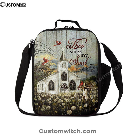 Church Lovely Red Cardinals Stunning Flower Field Lunch Bag, Christian Lunch Bag For School, Picnic, Religious Lunch Bag
