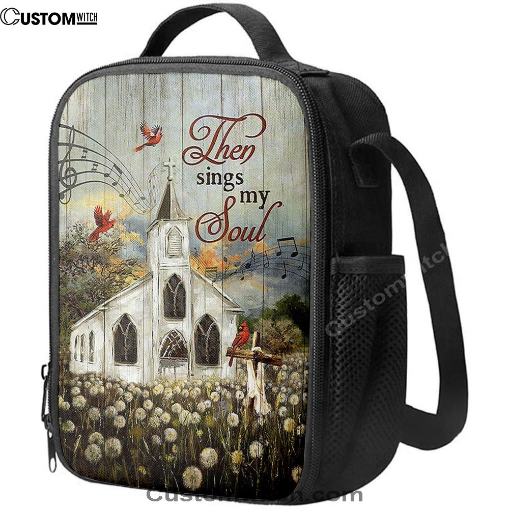 Church Lovely Red Cardinals Stunning Flower Field Lunch Bag, Christian Lunch Bag For School, Picnic, Religious Lunch Bag