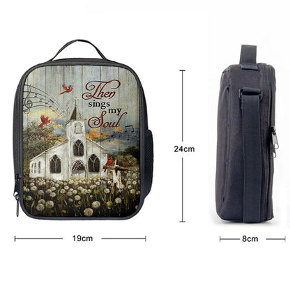 Church Lovely Red Cardinals Stunning Flower Field Lunch Bag, Christian Lunch Bag For School, Picnic, Religious Lunch Bag