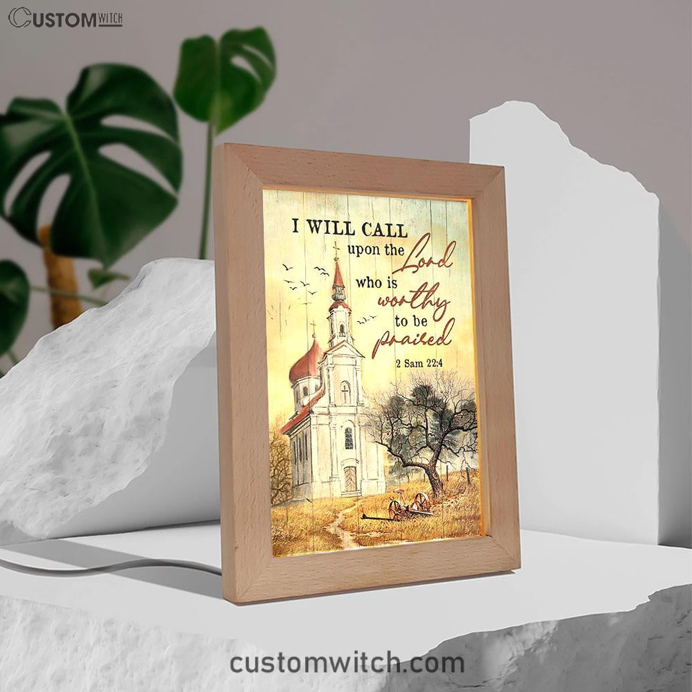 Church Peace Painting - I Will Call Upon The Lord Frame Lamp Art - Christian Night Light - Bible Verse Wooden Lamp