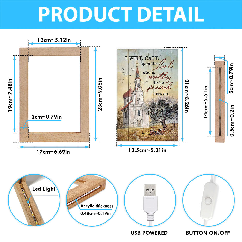 Church Peace Painting - I Will Call Upon The Lord Frame Lamp Art - Christian Night Light - Bible Verse Wooden Lamp