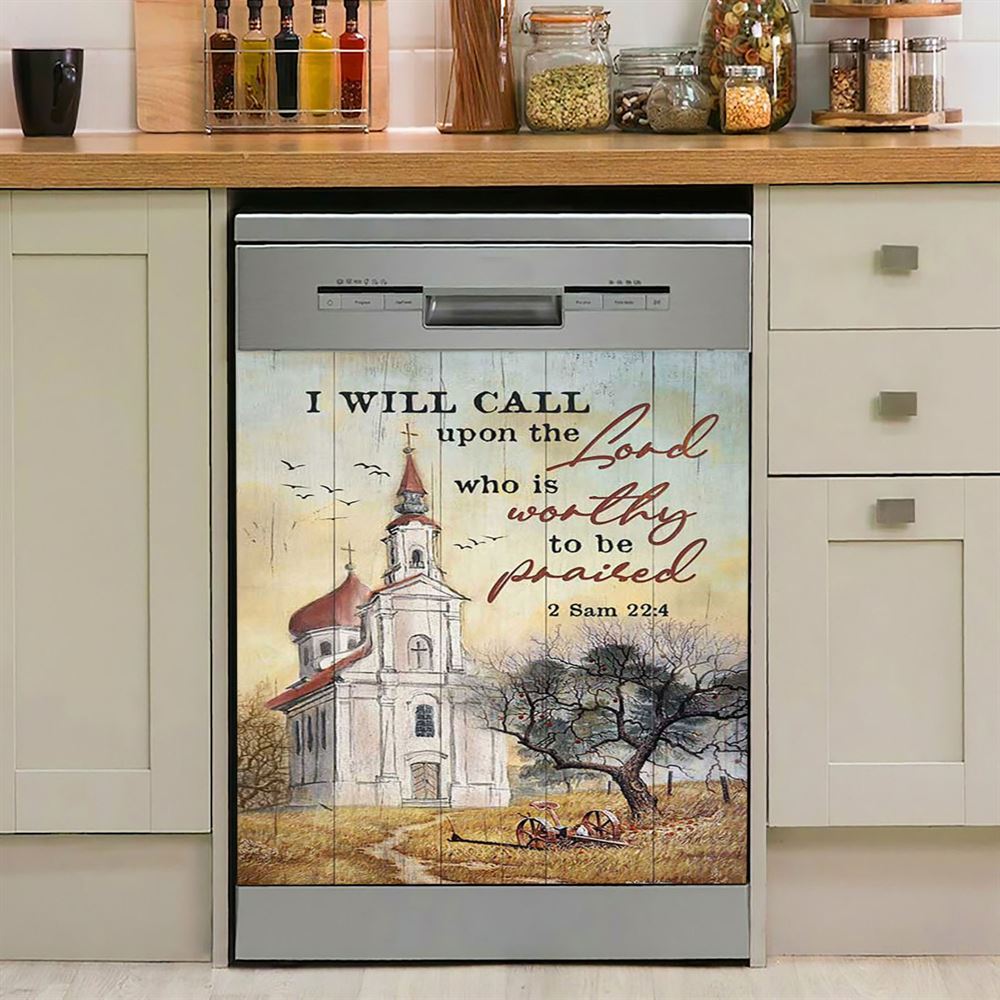 Church Peace Painting Dishwasher Cover, I Will Call Upon The Lord Dishwasher Magnet Cover, Christian Kitchen Decor