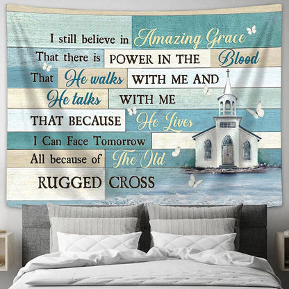 Church White Butterfly I Still Believe In Grace Tapestry Wall Art - Bible Verse Tapestry - Religious Tapestry Wall Hanging