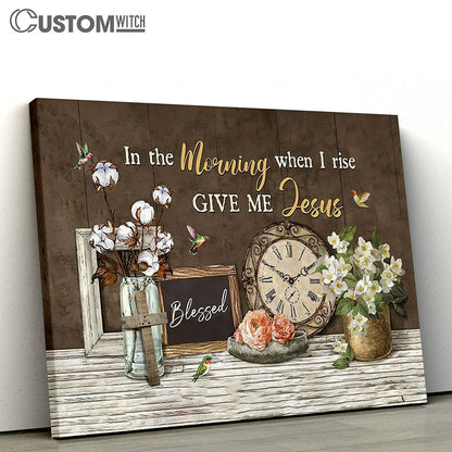 Clock Cotton Flower Jasmine In The Morning When I Rise Canvas Wall Art - Bible Verse Canvas - Religious Prints