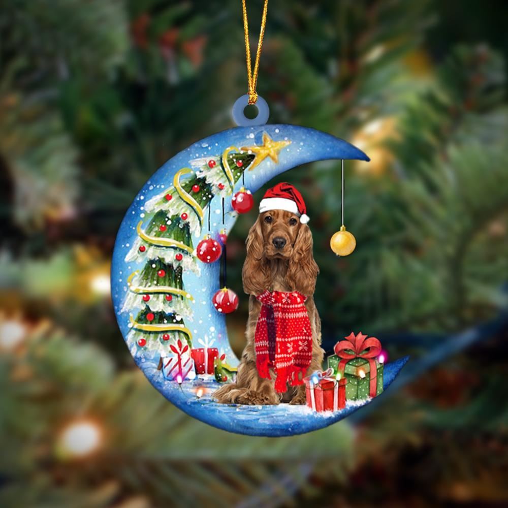 Cocker Spaniel Sits On The Moon Merry Christmas Hanging Ornament, Christmas Gift, Christmas Tree Decorations, Christmas Ornament 2023