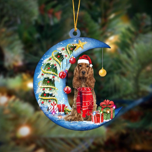 Cocker Spaniel Sits On The Moon Merry Christmas Hanging Ornament, Christmas Gift, Christmas Tree Decorations, Christmas Ornament 2023