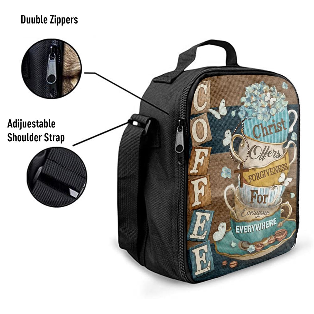 Coffee Christ Offers Forgiveness For Everyone Everywhere Coffee Cups Hummingbirds Lunch Bag, Christian Lunch Bag For School, Picnic