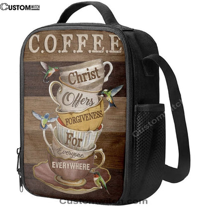 Coffee Christ Offers Forgiveness For Everyone Everywhere Lunch Bag, Christian Lunch Bag For School, Picnic, Religious Lunch Bag