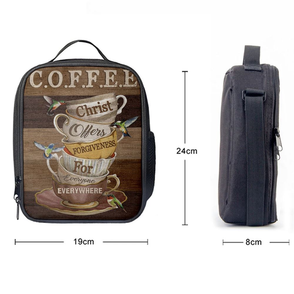 Coffee Christ Offers Forgiveness For Everyone Everywhere Lunch Bag, Christian Lunch Bag For School, Picnic, Religious Lunch Bag