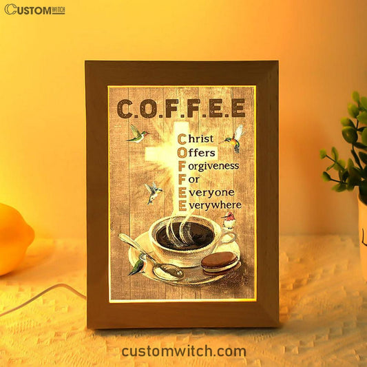 Coffee Cup Hummingbird Christ Offers Forgiveness Frame Lamp Art - Bible Verse Art - Christian Inspirational Decor