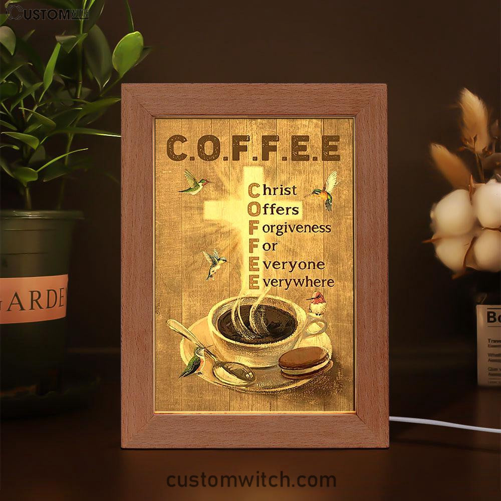 Coffee Cup Hummingbird Christ Offers Forgiveness Frame Lamp Art - Bible Verse Art - Christian Inspirational Decor