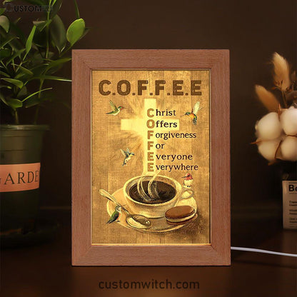 Coffee Cup Hummingbird Christ Offers Forgiveness Frame Lamp Art - Bible Verse Art - Christian Inspirational Decor