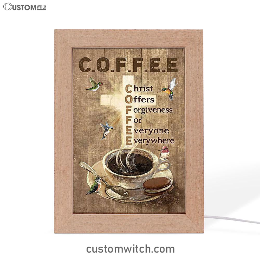 Coffee Cup Hummingbird Christ Offers Forgiveness Frame Lamp Art - Bible Verse Art - Christian Inspirational Decor