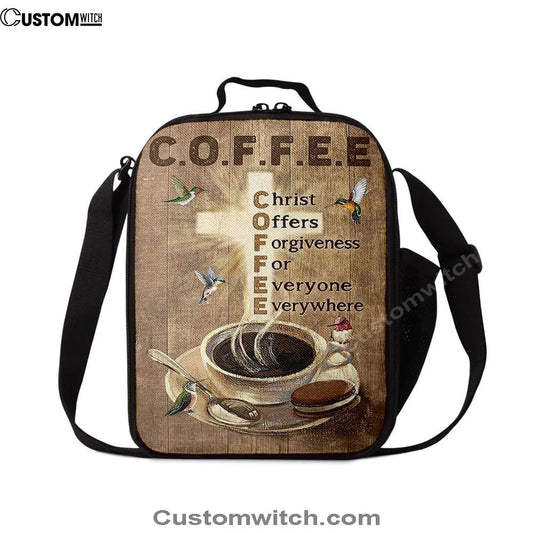 Coffee Cup Hummingbird Christ Offers Forgiveness Lunch Bag, Christian Lunch Bag For School, Picnic, Religious Lunch Bag