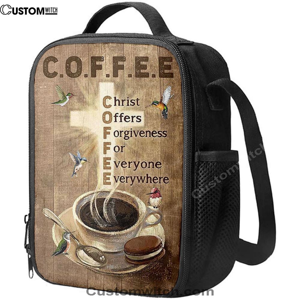 Coffee Cup Hummingbird Christ Offers Forgiveness Lunch Bag, Christian Lunch Bag For School, Picnic, Religious Lunch Bag