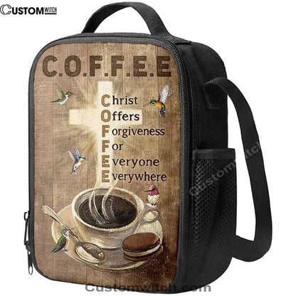 Coffee Cup Hummingbird Christ Offers Forgiveness Lunch Bag, Christian Lunch Bag For School, Picnic, Religious Lunch Bag