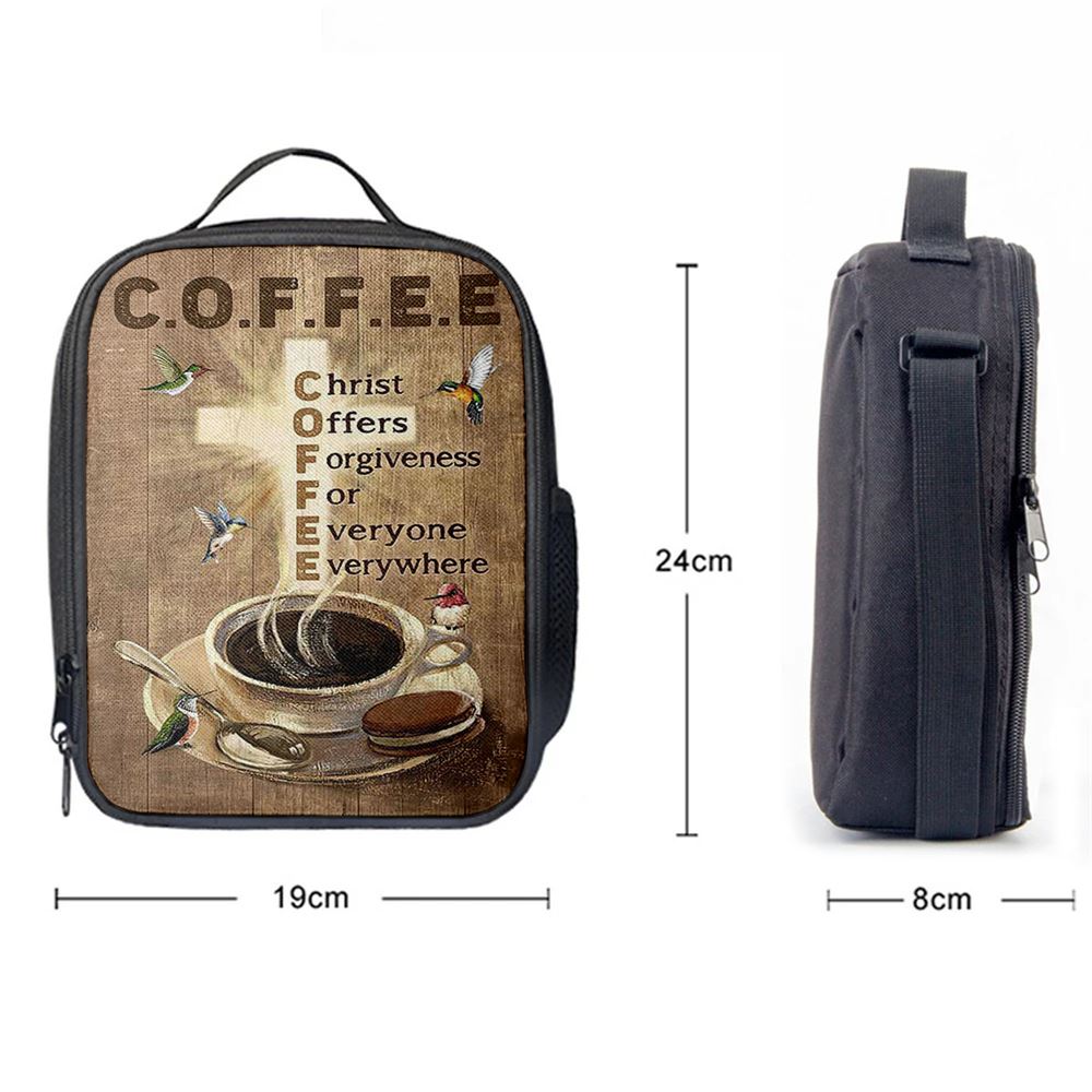 Coffee Cup Hummingbird Christ Offers Forgiveness Lunch Bag, Christian Lunch Bag For School, Picnic, Religious Lunch Bag