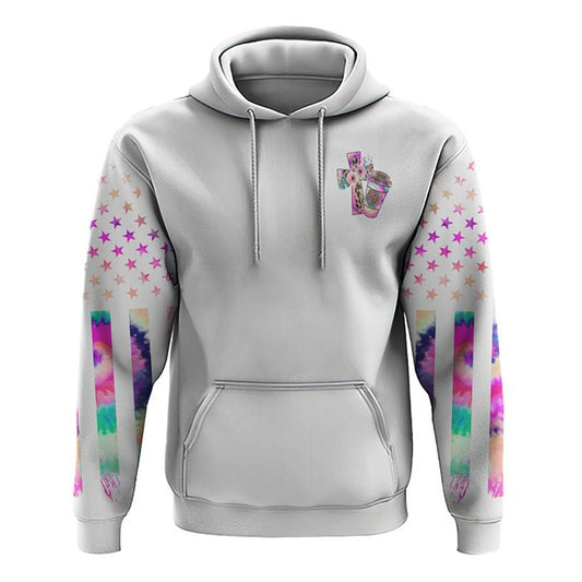 Coffee Gets Me Started Jesus Keeps Me Going Colorful Cross Faith Flag Tie Dye All Over Print 3D Hoodie, Christian Hoodie, Bible Verse Shirt