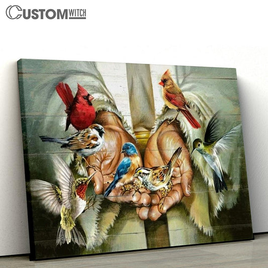 Colorful Bird, Eastern Bluebird, Hummingbird, Cardinal, Walking With Jesus Canvas Poster