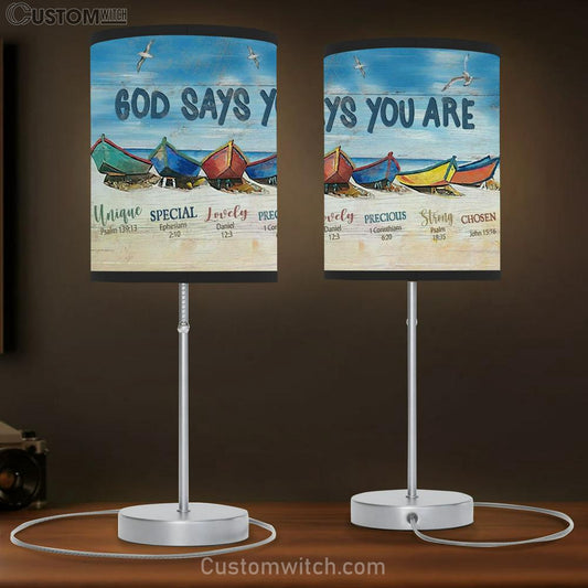 Colorful Boat Beach Painting God Says You Are Table Lamb