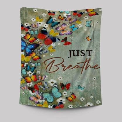 Colorful Butterflies, White Flowers, Just Breathe Tapestry